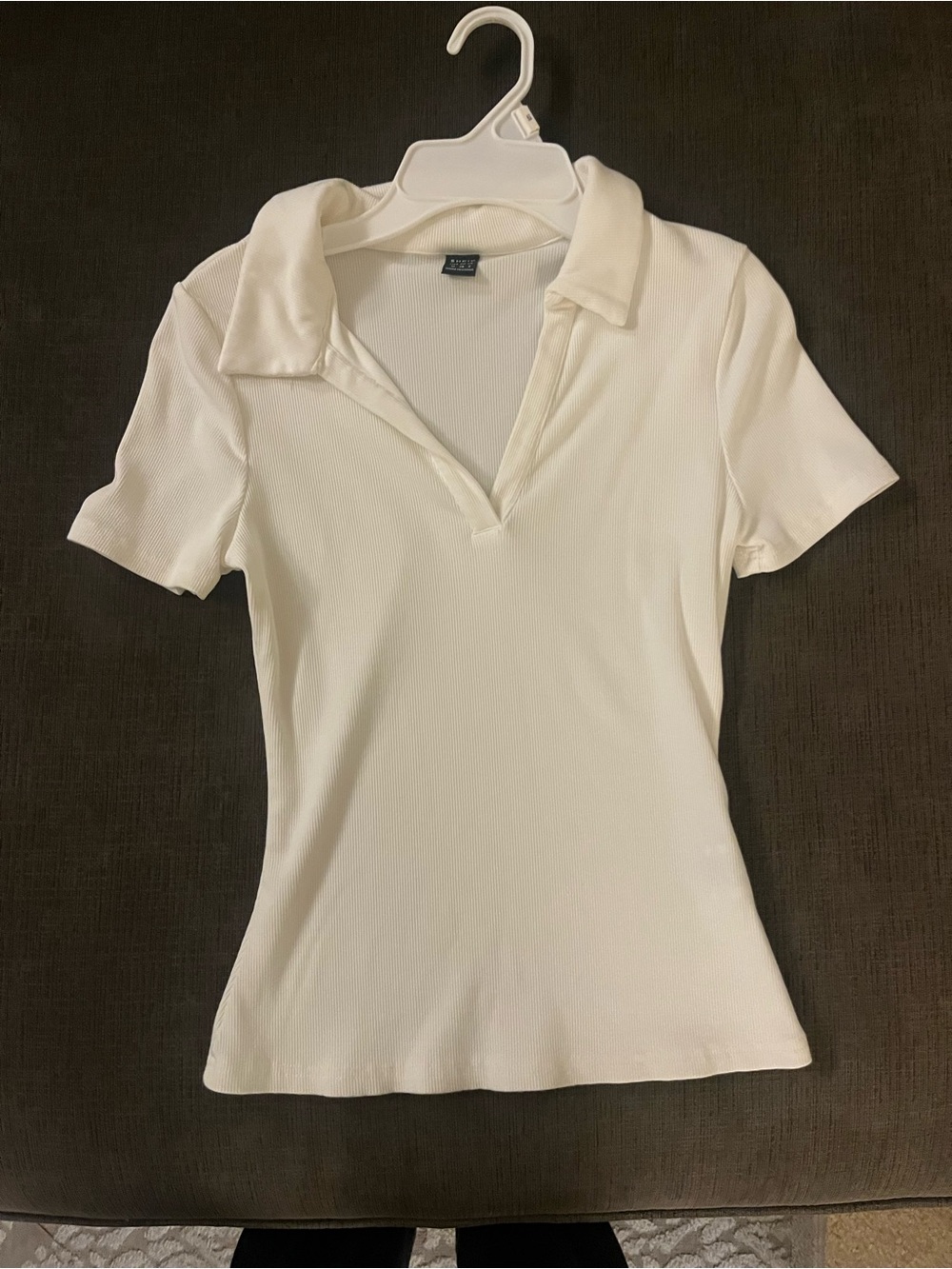 SHEIN Cream V-Neck Polo Short Sleeve Top